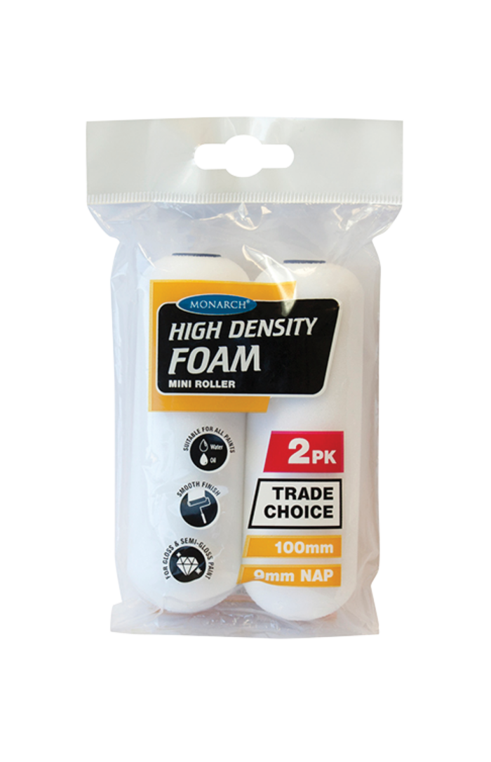 100mm High Density Foam Mini Rollers - White - 2PK