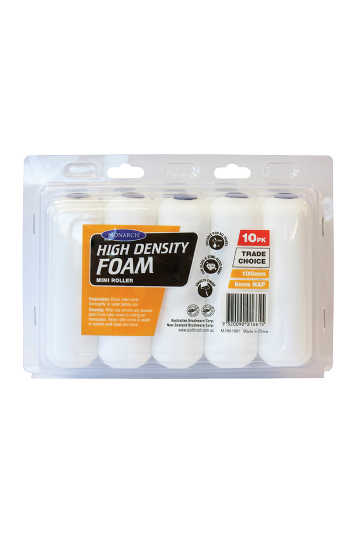 100mm High Density Foam Mini Rollers - 10PK