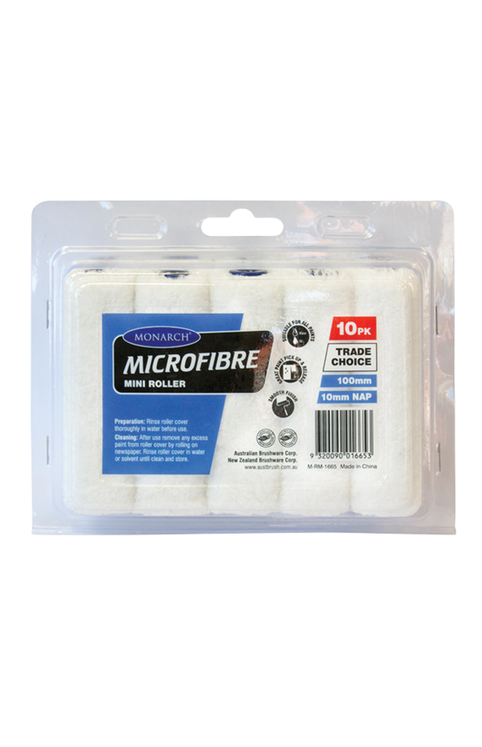 100mm Microfibre Mini Rollers - 10 mm Nap - 10Pk