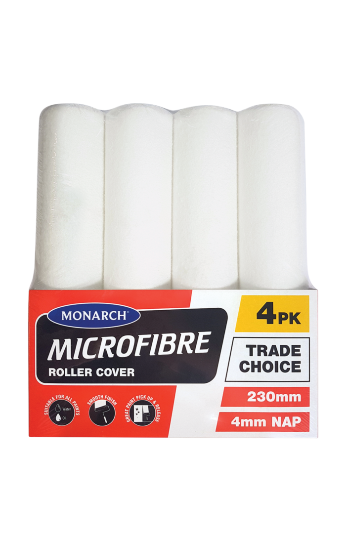 MONARCH Roller Cover 230mm/4mm Nap Microfibre 4PK