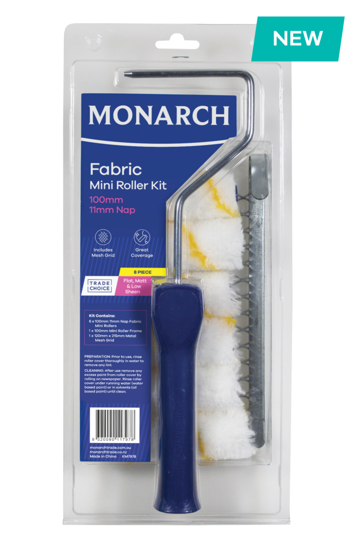 Monarch 100mm Fabric Mini Roller Kit with Grid - 11mm - 8PCE