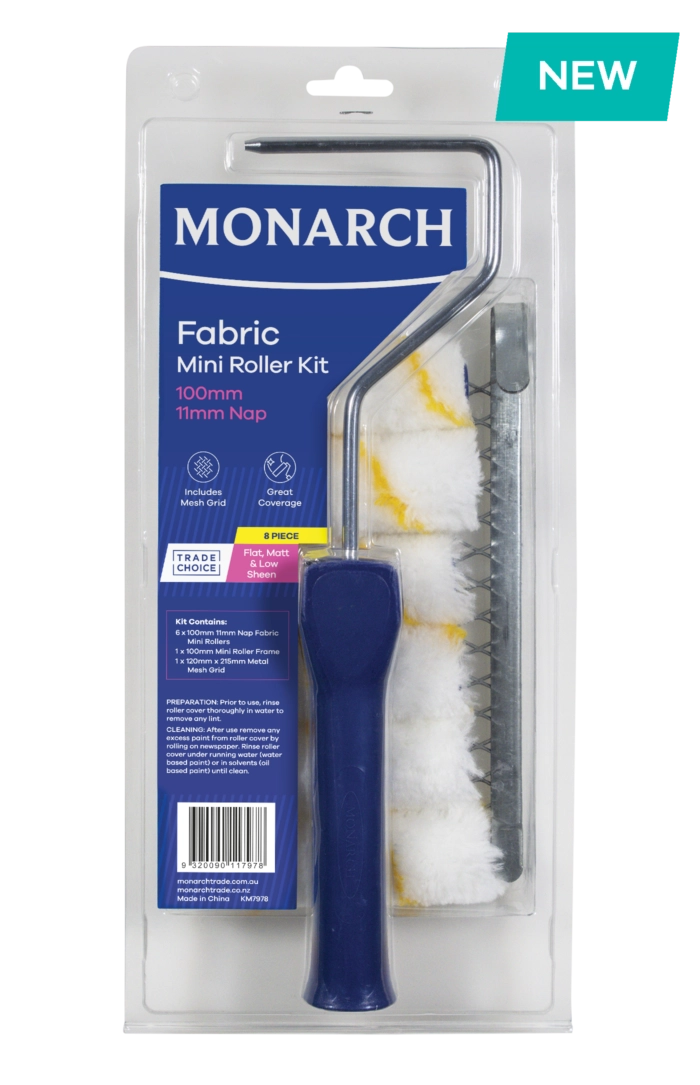 Monarch 100mm Fabric Mini Roller Kit with Grid - 11mm - 8PCE