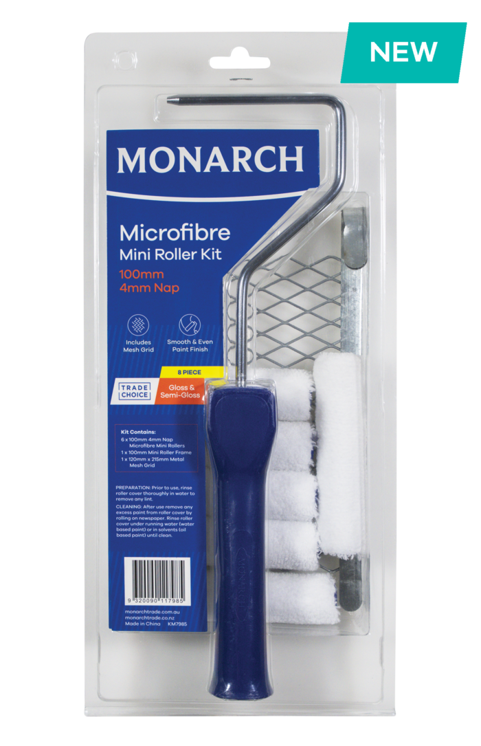 Monarch 100mm Microfibre Mini Roller Kit with Grid - 4mm - 8PCE