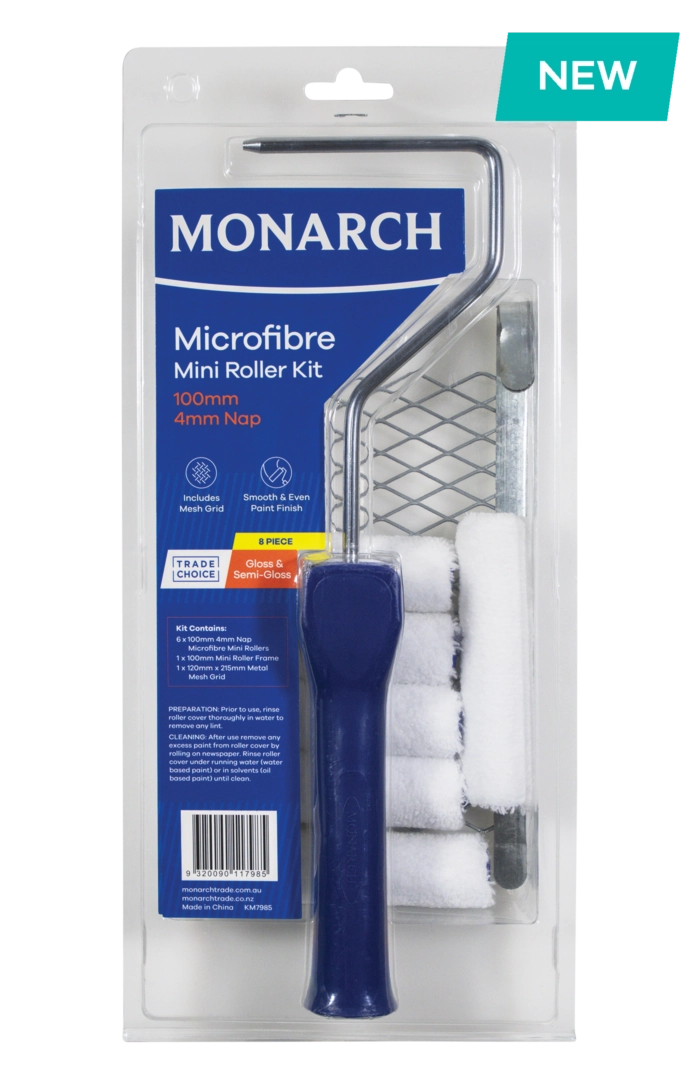 Monarch 100mm Microfibre Mini Roller Kit with Grid - 4mm - 8PCE