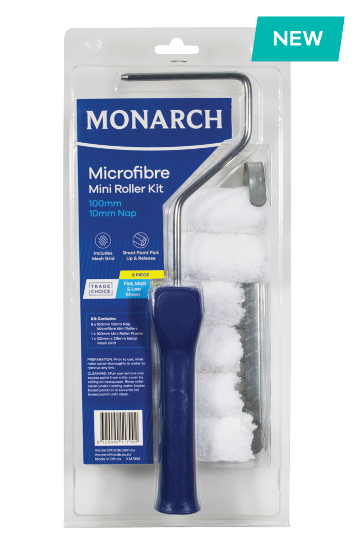 Monarch 100mm Microfibre Mini Roller Kit with Grid - 10mm - 8PCE