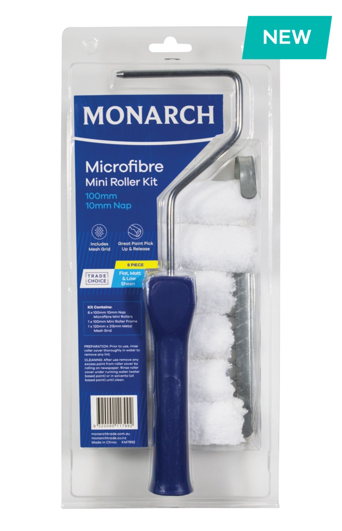Monarch 100mm Microfibre Mini Roller Kit with Grid - 10mm - 8PCE