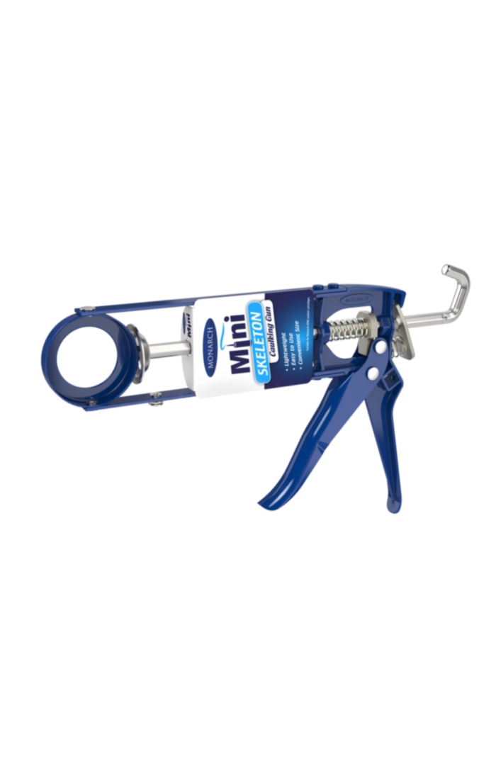 MONARCH Mini Mini Skeleton Caulking Gun The Monarch Mini Skeleton caulking gun is a smaller size caulking gun matched to the range of Monarch Mini sealant cartridges. This compact design provides easier access to tight spaces where conventional size guns find difficult. Featuring an inbuilt cartridge opener, the mini caulking gun can open a cartridge safely without using a knife for quick & easy use.