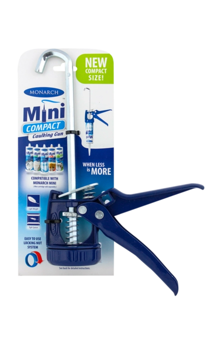 MONARCH Mini Mini Compact Caulking Gun The Monarch Mini Compact Caulking Gun is in innovative lightweight, compact and simple to use caulking gun. The quick connecting locking nut design simply slides over a mini-cartridge to attach to the gun. It’s the perfect tool for working in tight and hard to reach spaces.