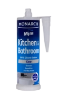 MONARCH Mini Mini Kitchen & Bathroom Silicone – Clear The Monarch Mini silicone is ideal for use in wet areas such as kitchens, bathrooms and laundries. Our unique shaped cartridge is compatible with the Monarch Mini Compact Caulking Gun, allowing you to access those tight spaces where traditional caulking guns cannot. It is perfect for small projects where a traditional cartridge is not required, resulting in less waste. Available in white and translucent.