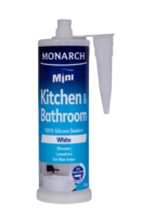 MONARCH Mini Mini Kitchen & Bathroom Silicone – White The Monarch Mini silicone is ideal for use in wet areas such as kitchens, bathrooms and laundries. Our unique shaped cartridge is compatible with the Monarch Mini Compact Caulking Gun, allowing you to access those tight spaces where traditional caulking guns cannot. It is perfect for small projects where a traditional cartridge is not required, resulting in less waste. Available in white and translucent.