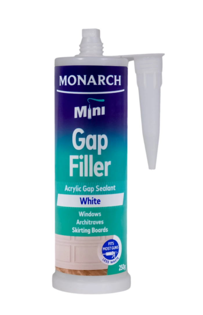 MONARCH Mini Mini Gap Filler - White The Monarch Mini Gap Filler is a flexible, multi-purpose acrylic gap filler designed to fill and prepare surfaces prior to painting. Our unique shaped cartridge is compatible with the Monarch Mini Compact Caulking Gun, allowing you to access those tight spaces where traditional caulking guns cannot. It is perfect for small projects where a full-size cartridge is not required, resulting in less waste.