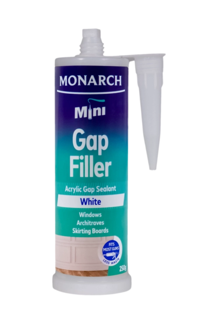 MONARCH Mini Mini Gap Filler - White The Monarch Mini Gap Filler is a flexible, multi-purpose acrylic gap filler designed to fill and prepare surfaces prior to painting. Our unique shaped cartridge is compatible with the Monarch Mini Compact Caulking Gun, allowing you to access those tight spaces where traditional caulking guns cannot. It is perfect for small projects where a full-size cartridge is not required, resulting in less waste.