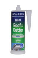 MONARCH Mini Mini Roof & Gutter Silicone – Clear The Monarch Mini Roof & Gutter silicone is ideal for use in all roofing and outdoor applications. It is suitable for use with a variety of materials sock as metal, brick, galvanised iron, tiles and aluminium. Our unique shaped cartridge is compatible with the Monarch Mini Compact Caulking Gun, allowing you to access those tight spaces where traditional caulking guns cannot. It is perfect for small projects such as repairing gutters, roofs and downpipes where a full-size cartridge is not required, resulting in less waste. Available in black and translucent.